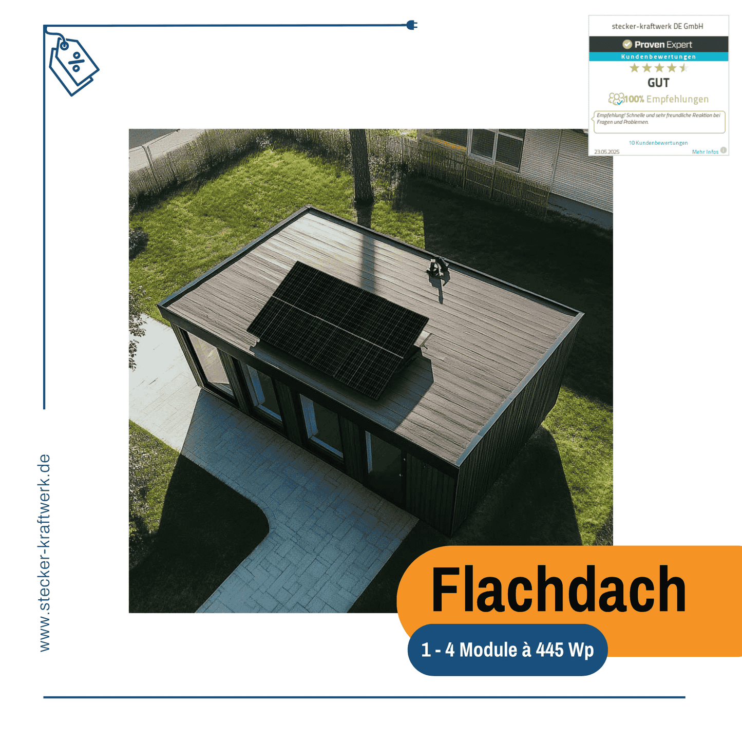 Stecker-Kraftwerk Single für Flachdach mit 445Wp+