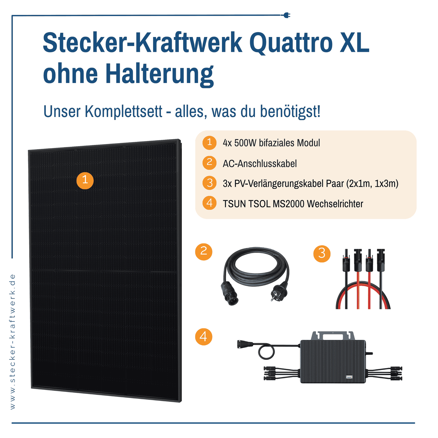 Stecker-Kraftwerk Quattro ohne Halterung XL mit 2000Wp+