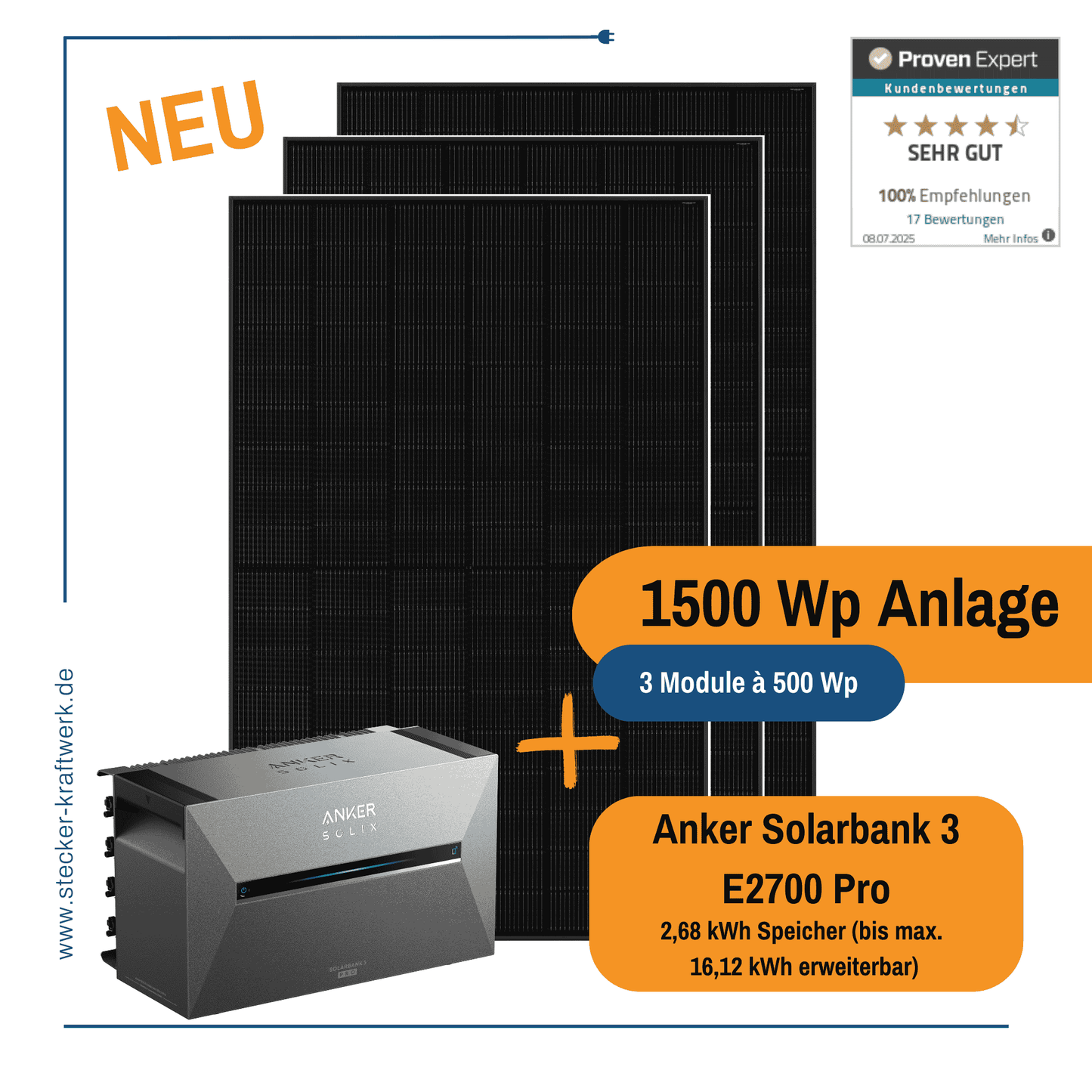 Stecker-Kraftwerk Trio XL 1500 Wp für Flachdach mit ANKER Solarbank 3 E2700 Pro