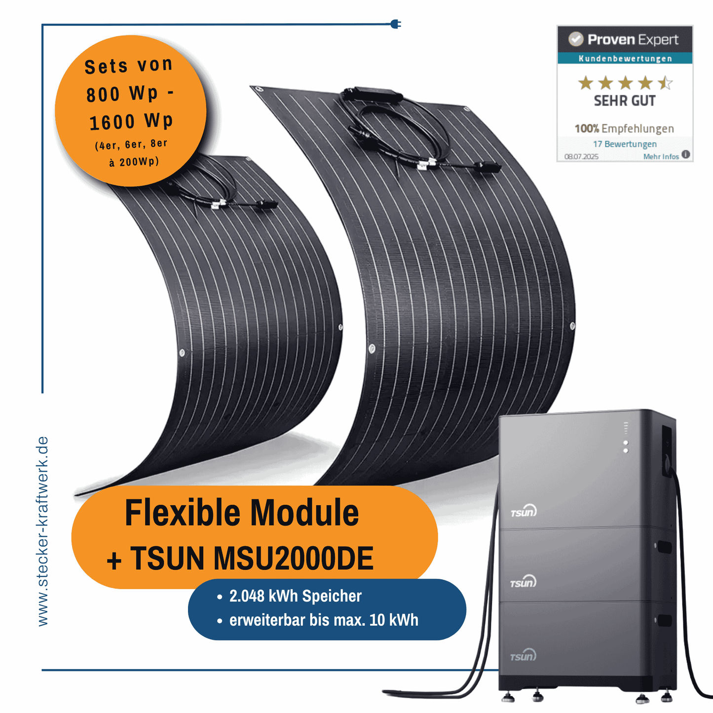 Stecker-Kraftwerk Flexible Module mit TSUN MSU 2000DE Batteriespeicher ab