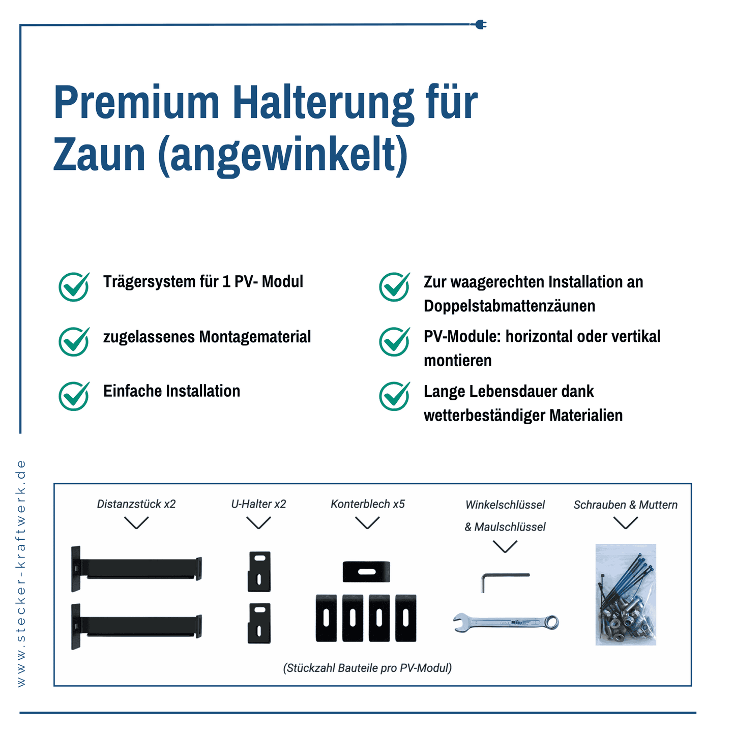 Halterung Zaun angewinkelt (1 Modul)
