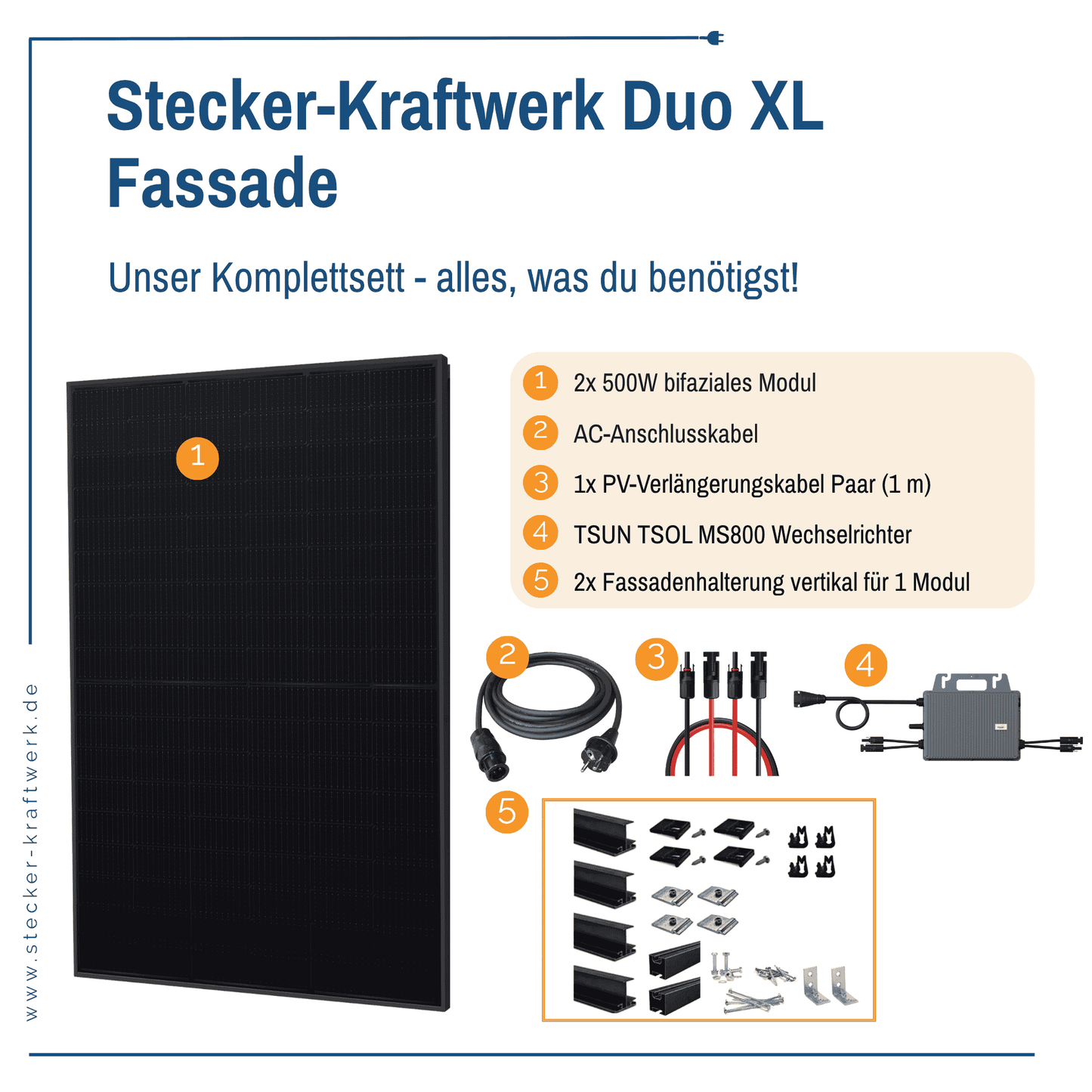 Stecker-Kraftwerk Duo für Fassade XL mit 1000Wp+