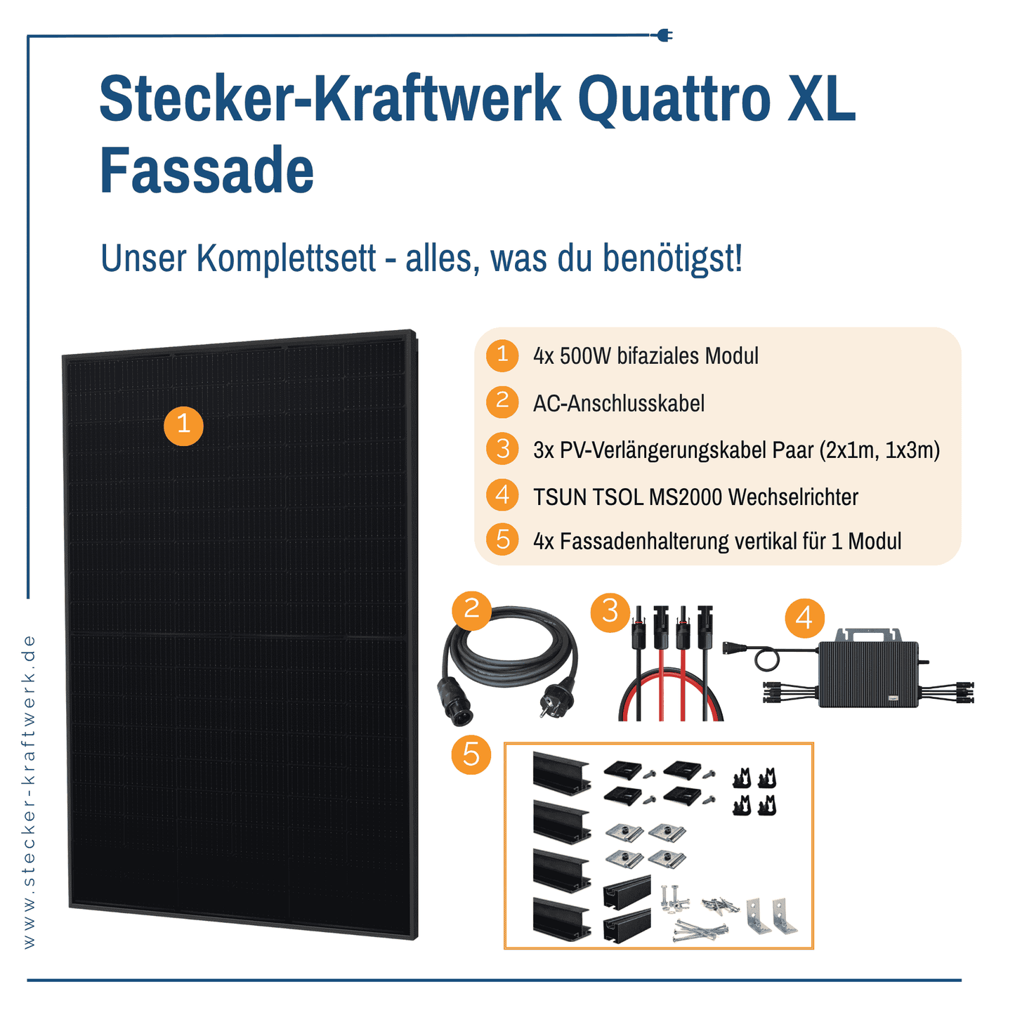 Stecker-Kraftwerk Quattro für Fassade XL mit 2000Wp+