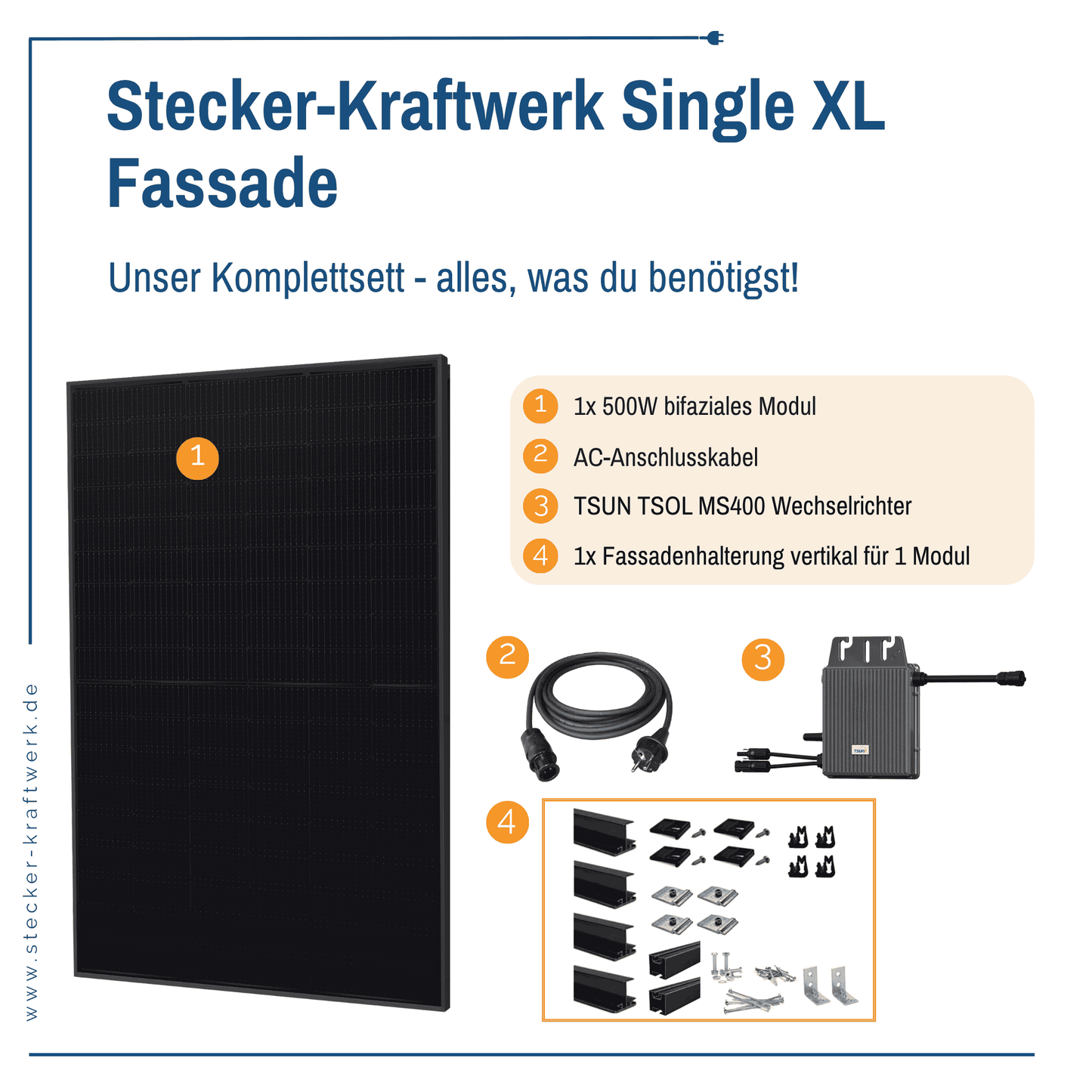 Stecker-Kraftwerk Single für Fassade XL mit 500Wp+
