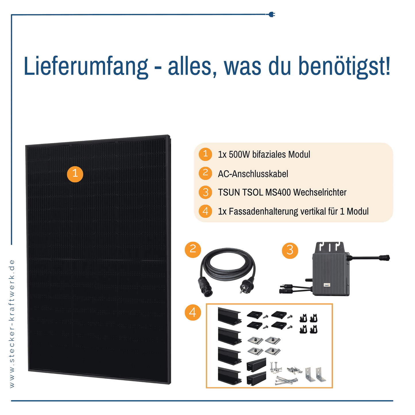 Stecker-Kraftwerk Single für Fassade XL mit 500Wp+