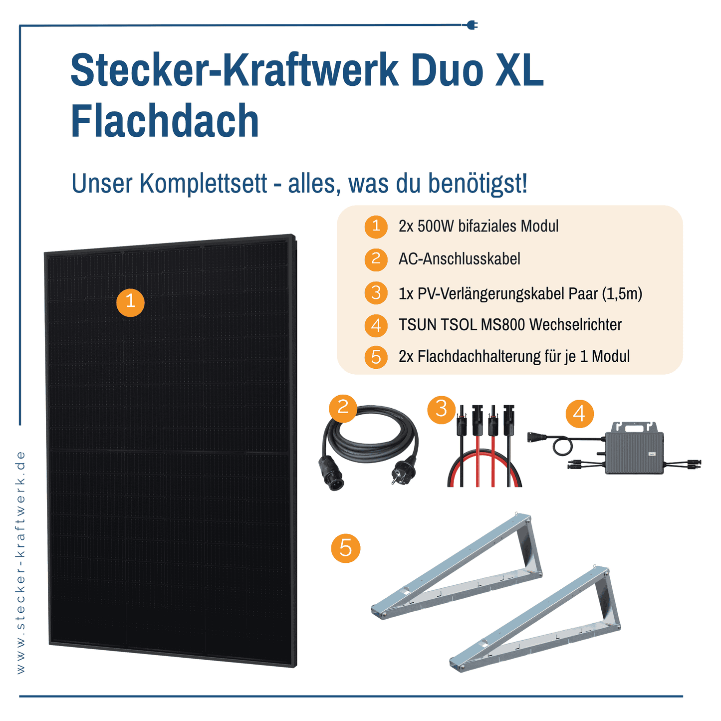 Stecker-Kraftwerk Duo für Flachdach XL mit 1000Wp+