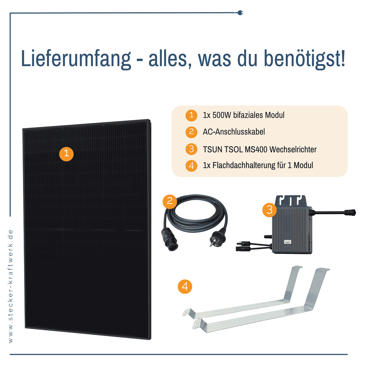 Stecker-Kraftwerk Single für Flachdach XL mit 500Wp+