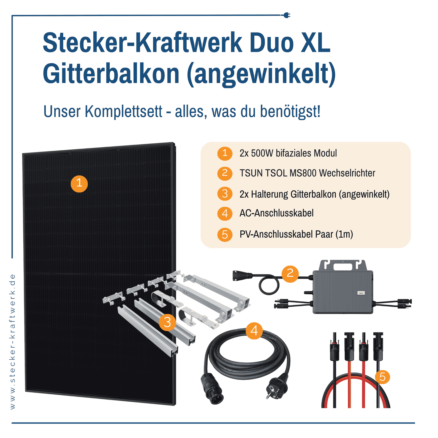 Stecker-Kraftwerk Duo für Gitterbalkon XL mit 1000Wp+