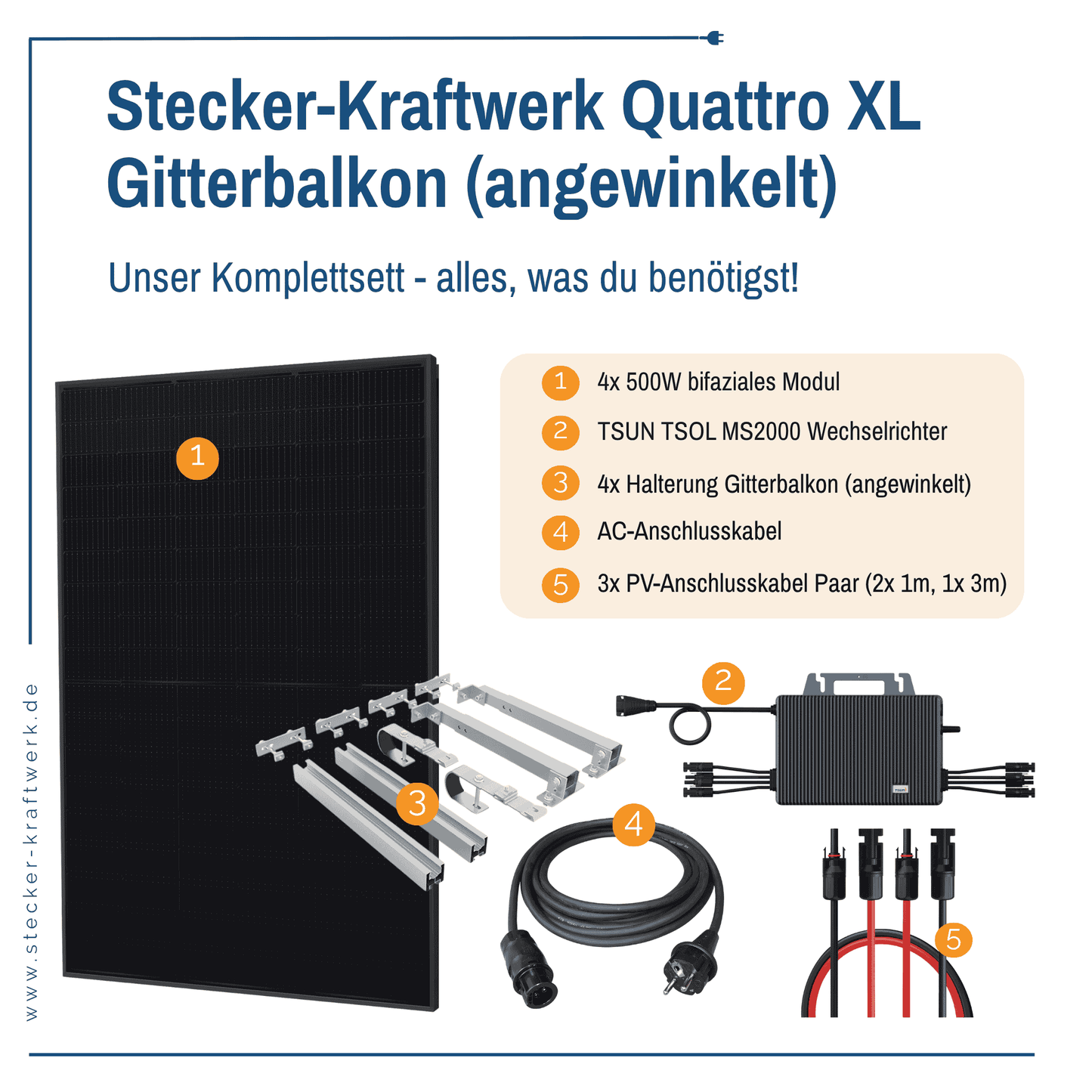 Stecker-Kraftwerk Quattro für Gitterbalkon XL mit 2000Wp+
