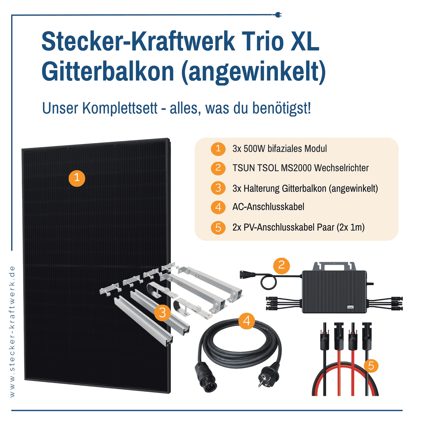 Stecker-Kraftwerk Trio für Gitterbalkon XL mit 1500Wp+