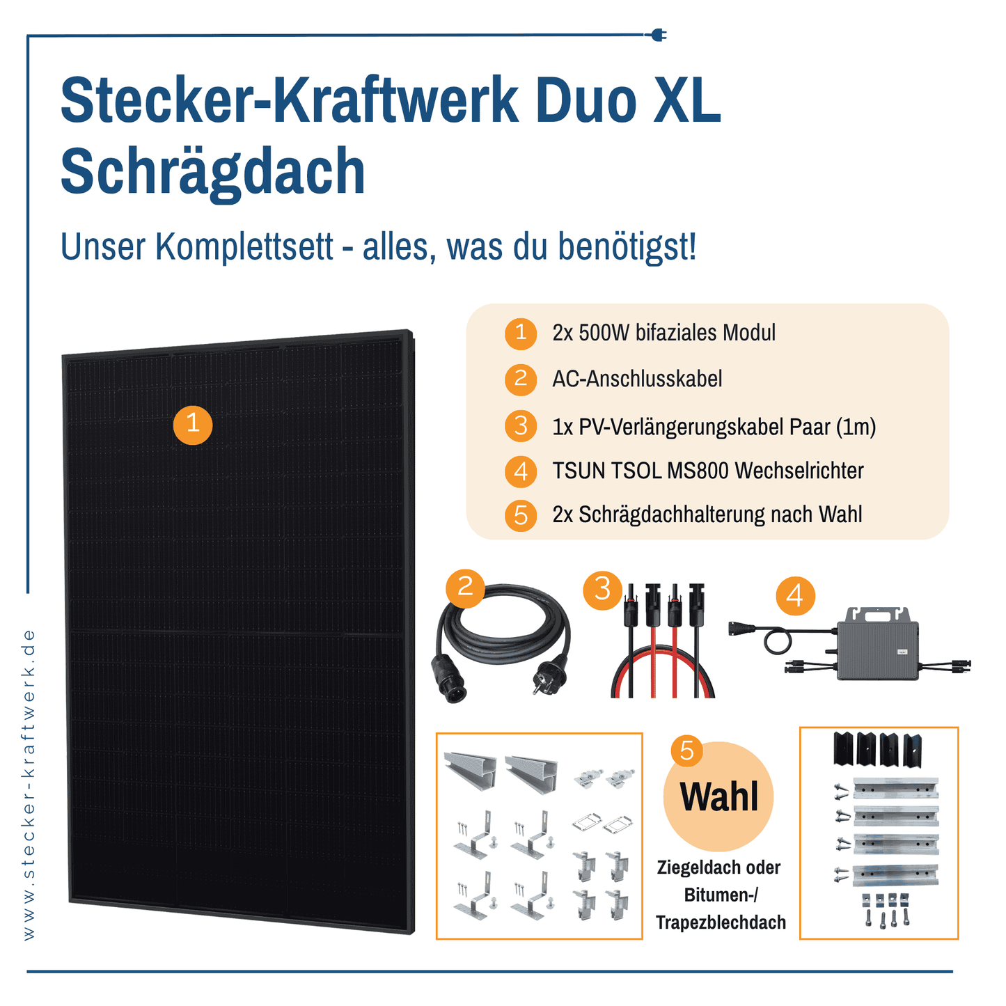 Stecker-Kraftwerk Duo für Schrägdach XL mit 1000Wp+