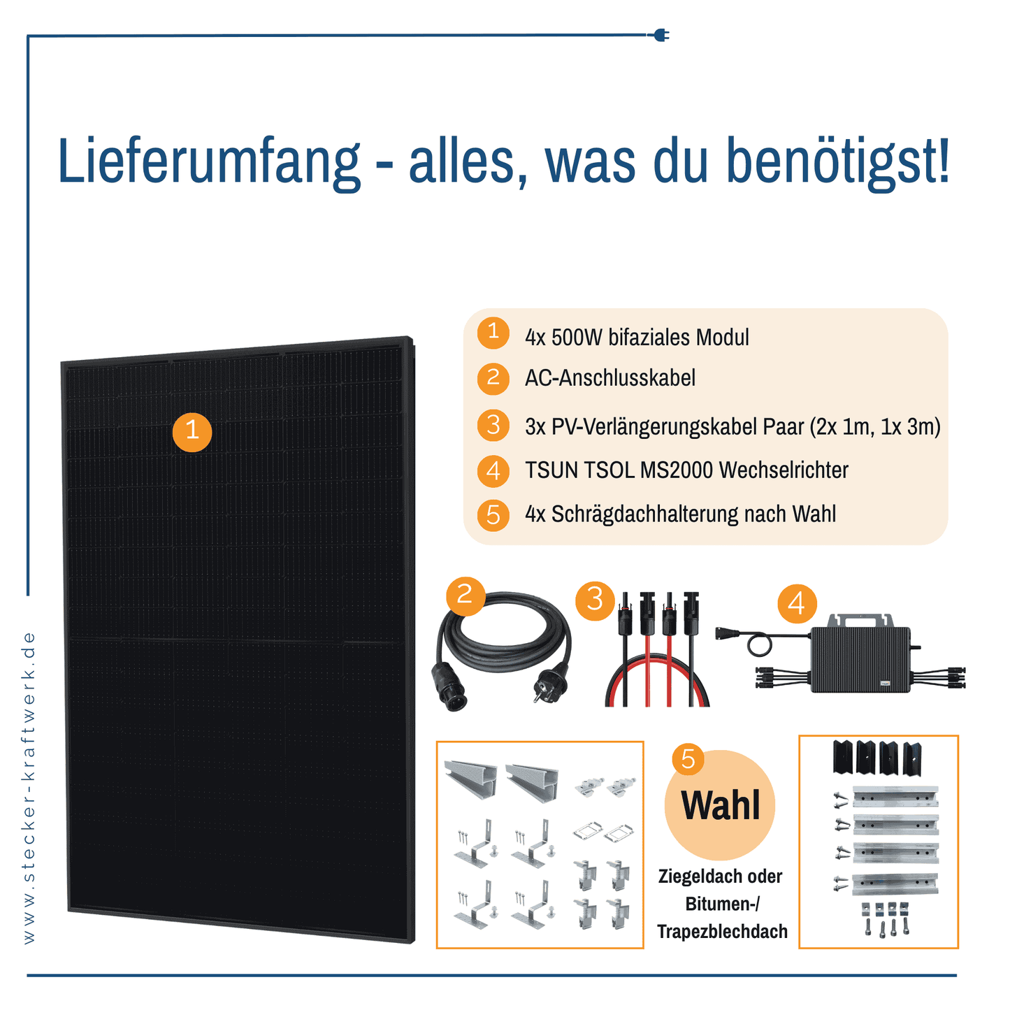 Stecker-Kraftwerk Quattro für Schrägdach XL mit 2000Wp+