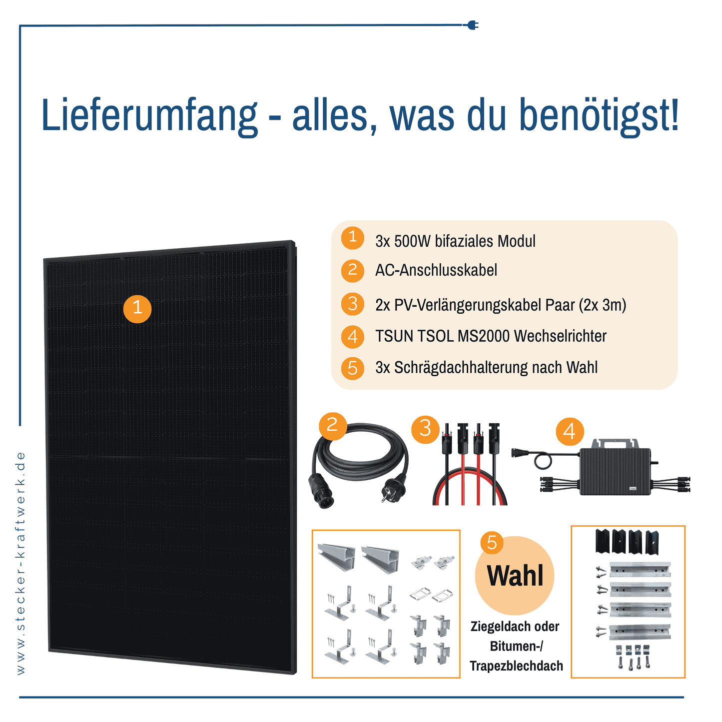 Stecker-Kraftwerk Trio für Schrägdach XL mit 1500Wp+