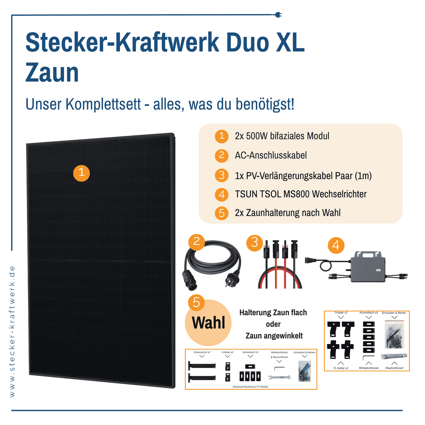 Stecker-Kraftwerk Duo für Zaun XL mit 1000Wp+