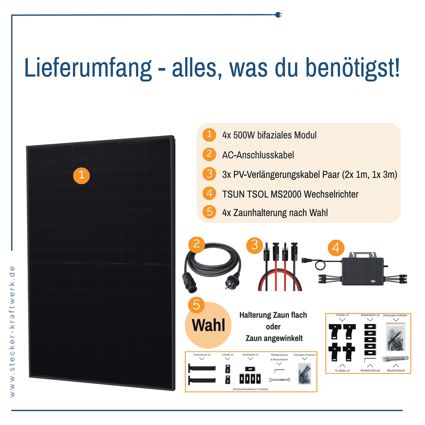 Stecker-Kraftwerk Quattro für Zaun XL mit 2000Wp+