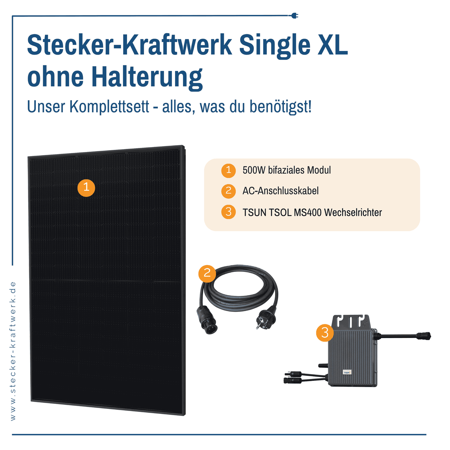 Stecker-Kraftwerk Single ohne Halterung XL mit 500Wp+