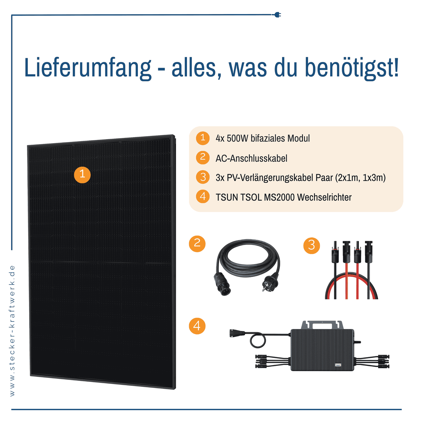Stecker-Kraftwerk Quattro ohne Halterung XL mit 2000Wp+