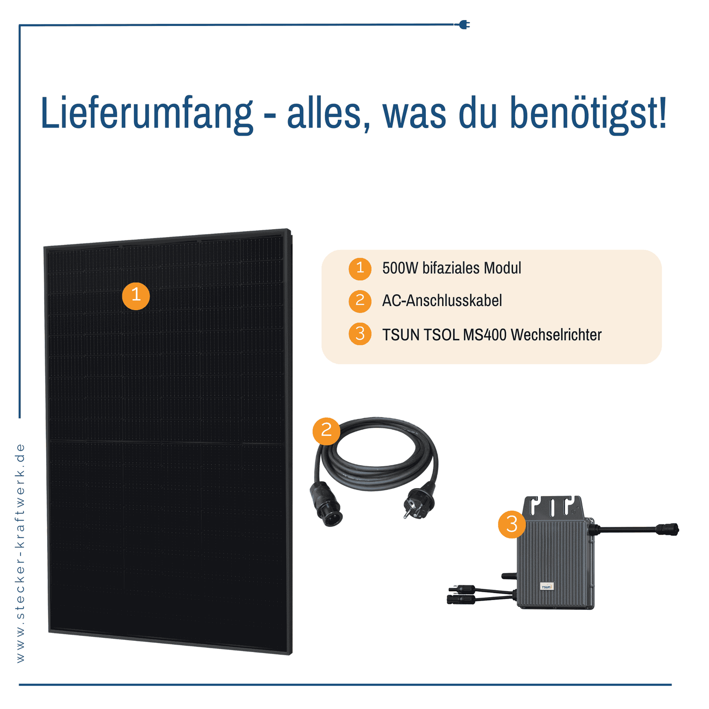 Stecker-Kraftwerk Single ohne Halterung XL mit 500Wp+