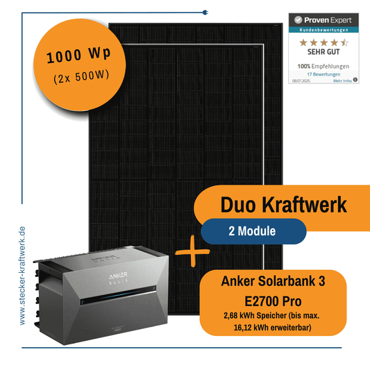 Stecker-Kraftwerk Duo XL ohne Halterung mit ANKER Solarbank 3 E2700 Pro ab