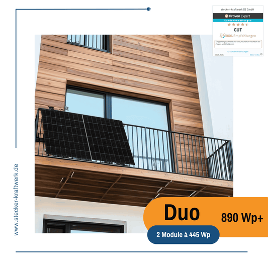 Stecker-Kraftwerk Duo für Gitterbalkon mit 890Wp+