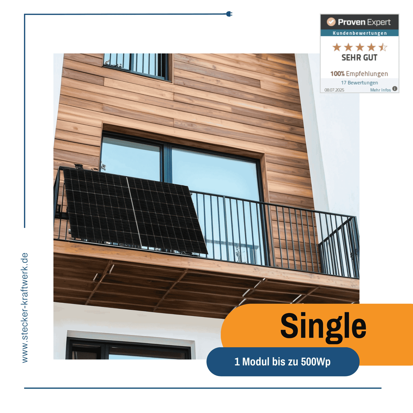 Stecker-Kraftwerk Single für Gitterbalkon XL mit 500Wp+