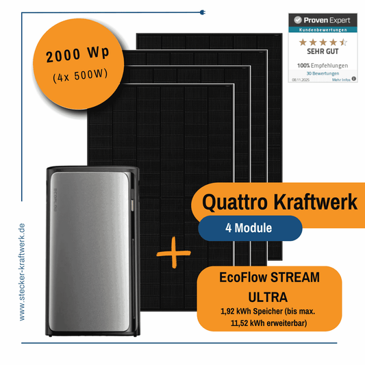 Stecker-Kraftwerk Quattro XL ohne Halterung mit EcoFlow STREAM ULTRA ab
