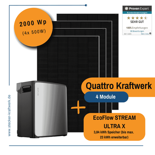 Stecker-Kraftwerk Quattro XL ohne Halterung mit EcoFlow STREAM ULTRA X ab