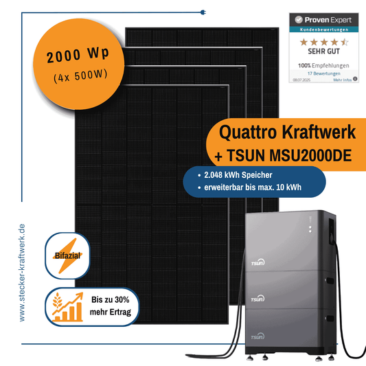 Stecker-Kraftwerk Quattro XL ohne Halterung mit TSUN MSU 2000DE Batteriespeicher ab