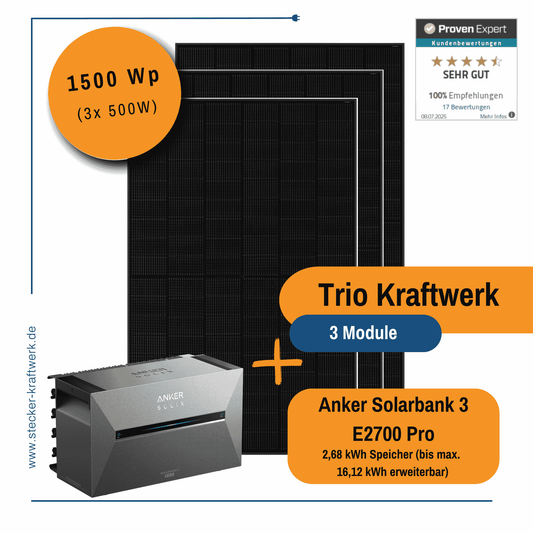 Stecker-Kraftwerk Trio XL ohne Halterung mit ANKER Solarbank 3 E2700 Pro ab
