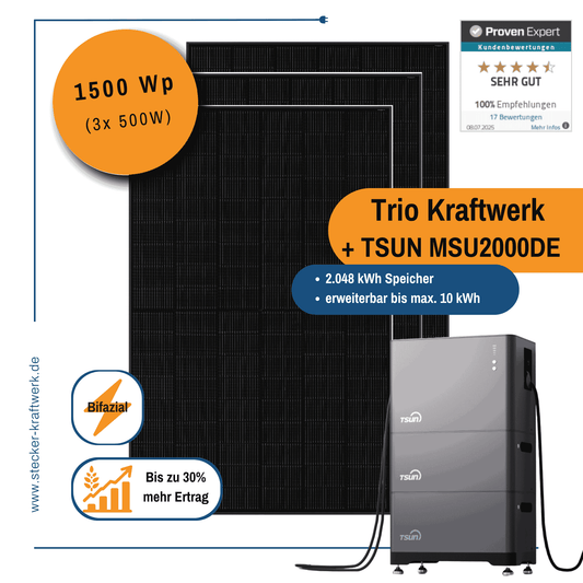 Stecker-Kraftwerk Trio XL ohne Halterung mit TSUN MSU 2000DE Batteriespeicher ab