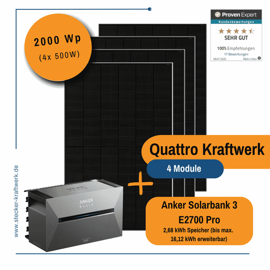 Stecker-Kraftwerk Quattro XL ohne Halterung mit ANKER Solarbank 3 E2700 Pro ab