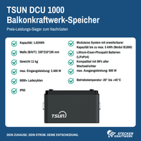 Stecker-Kraftwerk Trio ohne Halterung mit TSUN DCU1000 Batteriespeicher