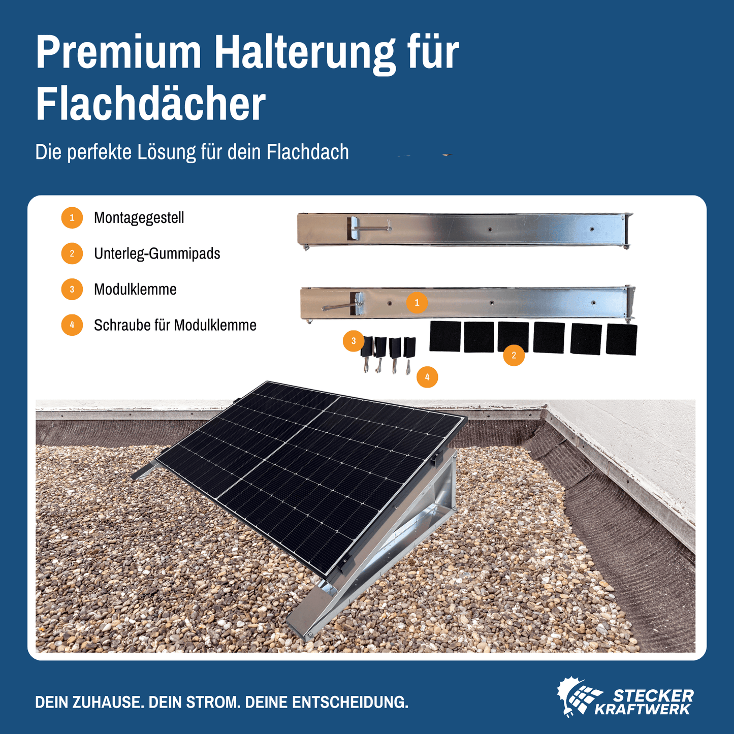 Stecker-Kraftwerk Single für Flachdach mit 445Wp+
